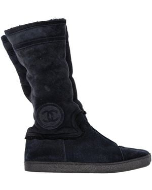 CHANEL Fur Cc Logo Boot (Authentic Pre-Loved) - Black