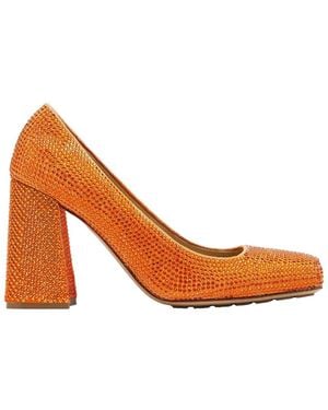 Bottega Veneta Tower Crystal Embellished Leather Pump - Orange