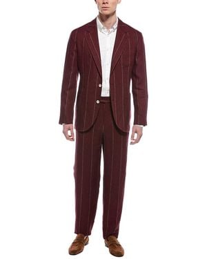 Brunello Cucinelli Linen Suit With Pleated Pant - Red