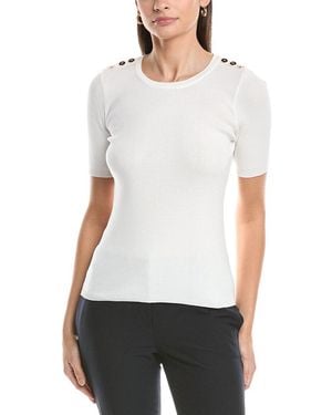 Tahari Button Shoulder Top - White