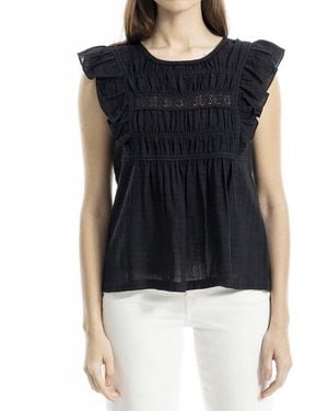 Max Studio Cap Sleeve Lace Insert Blouse - Black