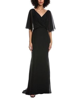 Rene Ruiz Chiffon Capelet Sleeve Gown - Black