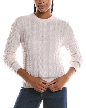 Forte Plaited Tipped Cable Crew Cashmere Jumper - White
