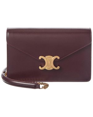 Celine Margo Leather Wallet On Chain - Purple