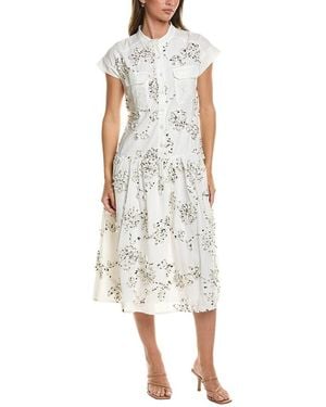 Gracia Floral Ruffle Work Belt Dress - White