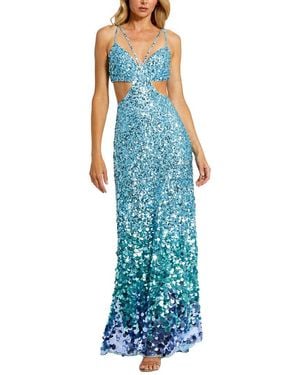 Mac Duggal Thin Strap Cut Out Gown With Ombre Sequins - Blue