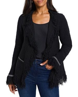 NIC+ZOE Statement Fringe Mix Knit Jacket - Black