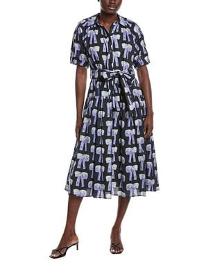 Gracia Bow 3D Print Shirtdress - Blue