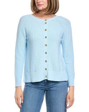Hannah Rose Button Arrow Stitch Reversible Cashmere-Blend Cardigan - Blue