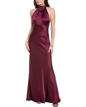 Saloni Hammered Satin Silk Maxi Dress - Purple