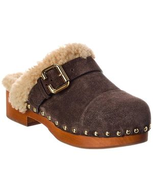 Chloé Jeannette Suede & Shearling Clog - Brown