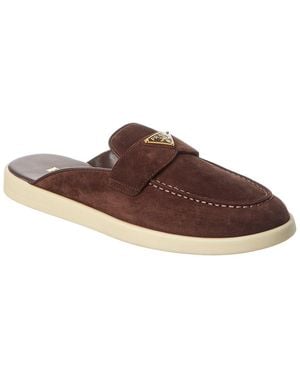 Prada Logo Suede Mule - Brown