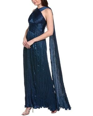 Marchesa Crimped Satin Gown - Blue