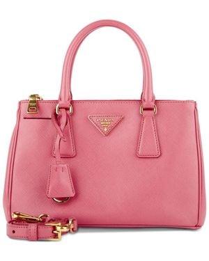 Prada Saffiano Leather Galleria Double Zip Tote Small (Authentic Pre-Loved) - Pink