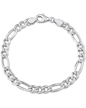 Italian Silver Figaro Chain Bracelet - Metallic