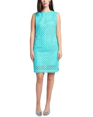 Ming Wang Geometric Lace Cutout Woven Sheath Dress - Blue