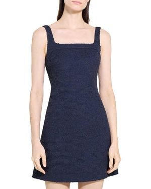 Theory Square Neck Yoke Linen-Blend Dress - Blue