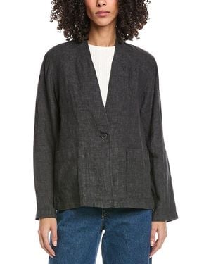 Eileen Fisher High Collar Linen Jacket - Black