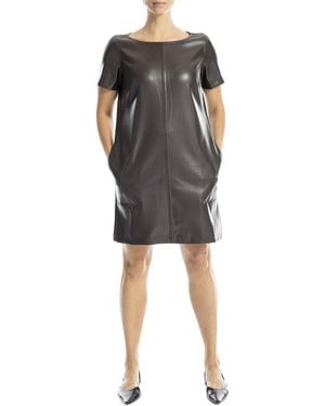 Max Studio Short Sleeve Leaterette Short Dress - Black