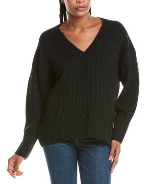 N.Peal Cashmere Wide Rib V-Neck 100% Cashmere Jumper - Black