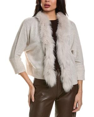 Hannah Rose Merino Wool Fox Trim Shrug - Gray