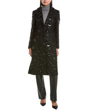 Cece Sequin Embroidered Coat - Black