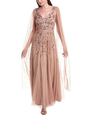 Adrianna Papell Beaded Cape Gown - Pink