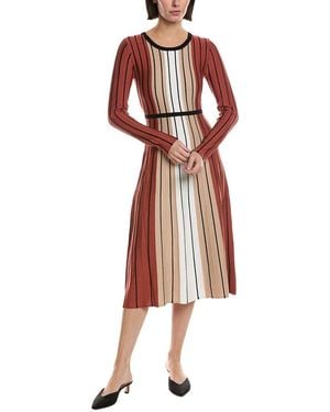 Tahari Vertical Colorblock Stripe Midi Dress - Red