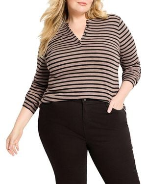NIC+ZOE Plus Striped Henley T-Shirt - Black