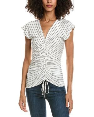 Max Studio Center Cinched Short Sleeve Top - White