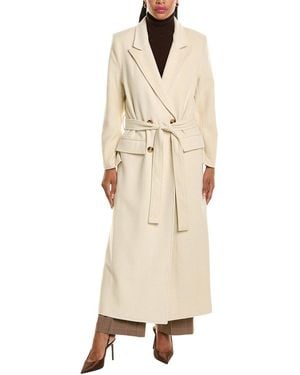 Pascale La Mode Elegant Doubled Breasted Belted Wool-Blend Long Coat - Natural