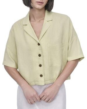 DKNY Convertible Collar Linen Shirt - Natural