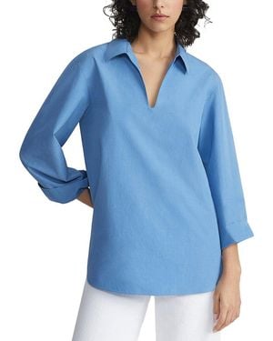 Lafayette 148 New York Bracelet Sleeve Pullover Shirt - Blue