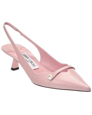 Jimmy Choo Amita 45 Lizard-Embossed Leather Slingback Pump - Pink