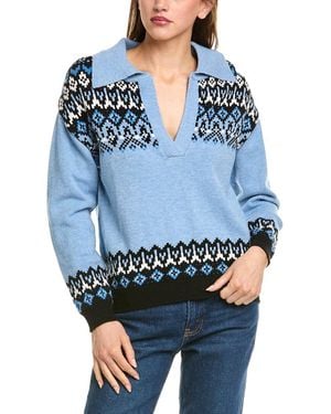 Tahari Johhny Collar Fairisle Pullover - Blue