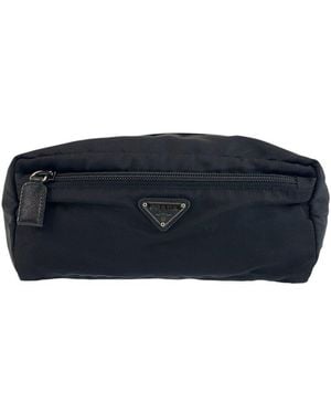Prada Tessuto Nylon Triangle Logo Clutch (Authentic Pre-Loved) - Blue