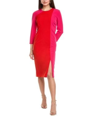 Anne Klein Fitted Colorblocked Midi Dress - Red