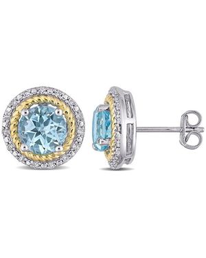 Rina Limor Vermeil 3.31 Ct. Tw. Diamond & Gemstone Halo Earrings - Blue