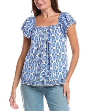 Max Studio Square Neck Flutter Sleeve Blouse - Blue