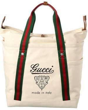 Gucci Coat Of Arms Large Canvas Tote - Natural