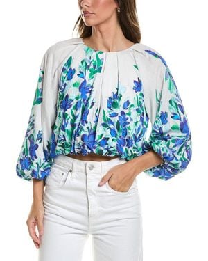 Gracia Floral Print Pleated Top - Blue