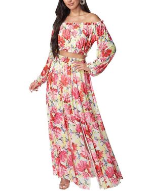 Bebe High Slit 2Pc Mesh Dress - Red