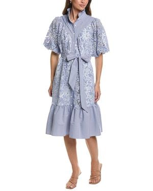 Gracia Floral Lace Stripe A-Line Dress - Blue