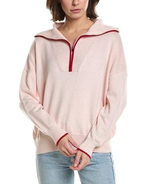 Brodie Cashmere Tipped 1/2-Zip Cashmere-Blend Pullover - Pink