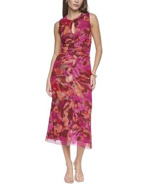 Halston Mesh Printed Midi Dress - Red