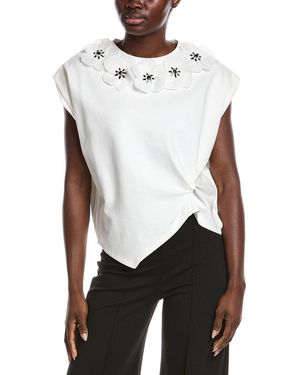 Gracia Floral Applique Side Twist Top - White