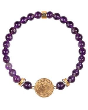 Karma and Luck Plated Amethyst Cz Beaded Bracelet - Blue