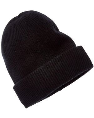 Amicale Cashmere Rib Double Fold-Over Cuff Slouchy Cashmere Hat - Black