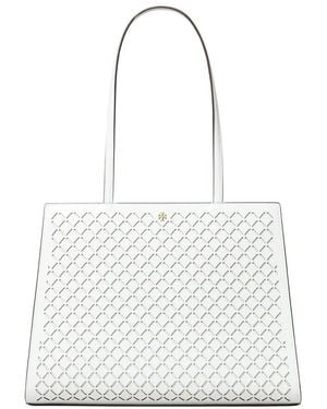 Tory Burch Emerson Leather Perforated Tote - White