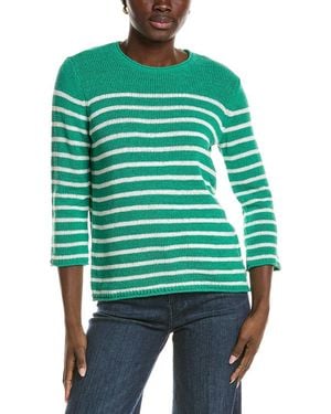 Jones New York 3/4 Sleeve Striped Open Crewneck Top - Green